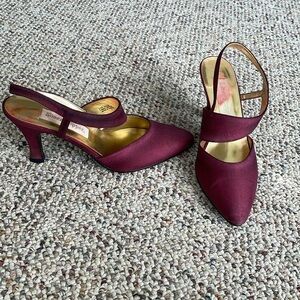 Silver Slipper Burgundy Satin Like Dressy Heels